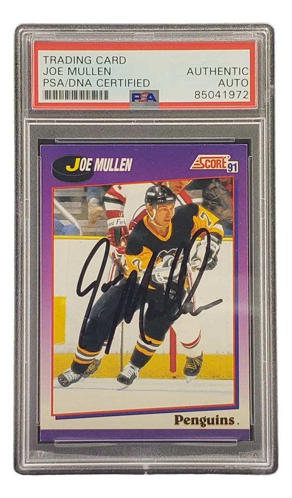 Joe Mullen Signed 1991 Score #268 Pittsburgh Penguins Hockey Card PSA/DNA
