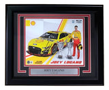 The Sports Integrity Joey Logano Signed Framed 8x10 NASCAR Photo BAS features Logano’s yellow Shell Pennzoil car, two championship trophies, and a photo of him in his racing suit, with “Joey Logano” and NASCAR label at the bottom.