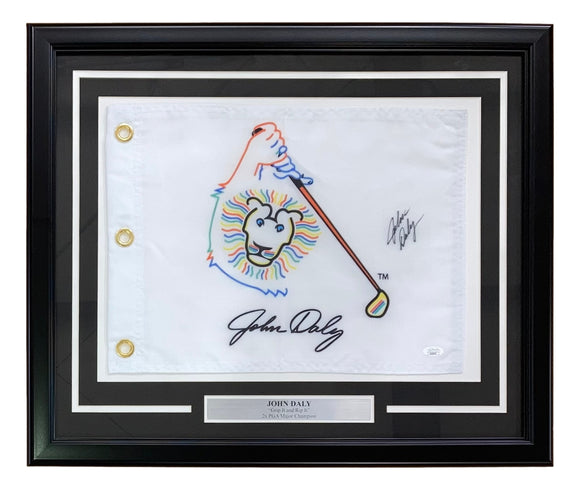 John Daly Signed Framed John Daly Logo Golf Flag JSA