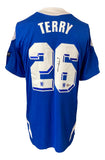 The Sports Integrity John Terry Signed Chelsea FC Adidas Soccer Jersey features "TERRY" and number 26 in white on the back, a small signature on the number, club badges beneath it, and white sleeve details.