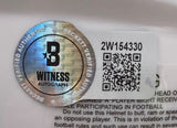 A Beckett Witness Authentication sticker with holographic seal, wording, QR code, and code 2W154330 is on this Johnny Manziel Signed Texas A&M White Mini Speed Helmet 12 Heisman BAS w/ Case from Sports Integrity.