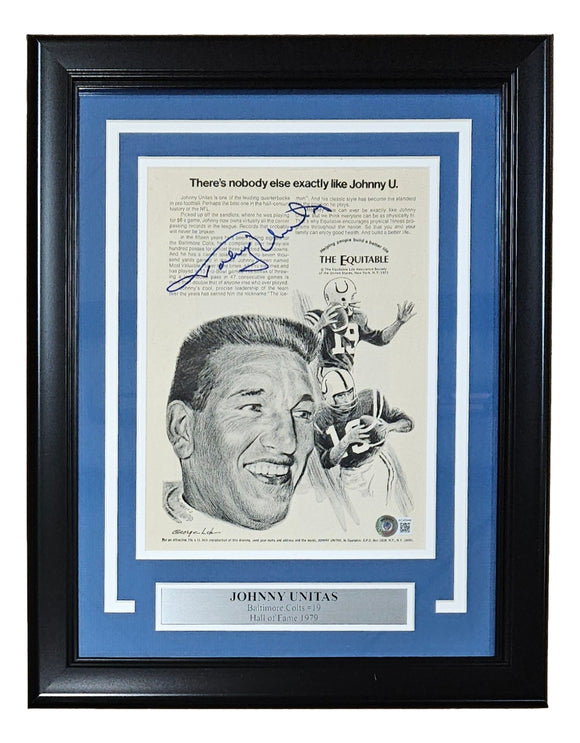 Johnny Unitas Signed Framed Baltimore Colts Magazine Page BAS LOA Sports Integrity