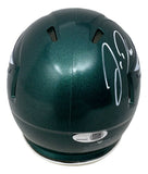 The Sports Integrity Jordan Davis Signed Philadelphia Eagles Mini Speed Helmet features his white autograph on top and a JSA QR hologram certification sticker on the back.