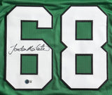 Sports Integrity Jordan Mailata Philadelphia Kelly Green football jersey, featuring large white number 68 outlined in black with a dark cursive autograph on the left side and a small round BAS holographic sticker at the bottom.