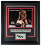 The Sports Integrity Jorge Gamebred Masvidal Framed UFC 8x10 Photo includes a laser-engraved signature and nameplate reading “Jorge ‘Gamebred’ Masvidal UFC BMF Champion,” displayed beneath the action photo.
