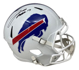 Josh Allen Signed Buffalo Bills Full Size Speed Replica Helmet by Sports Integrity, featuring the team's blue and red buffalo logo, white faceguard, and black autograph on top.