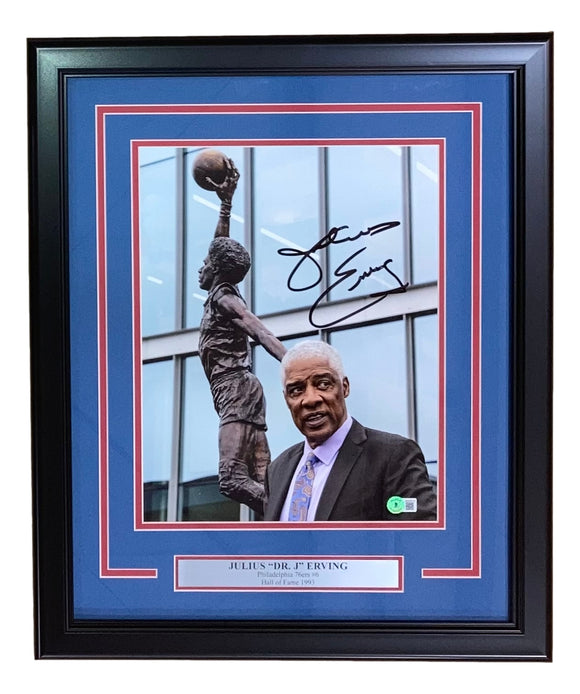 Julius Dr. J Erving Signed Framed 11x14 Philadelphia 76ers Photo BAS