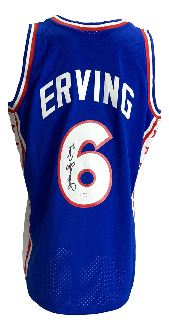 Julius Dr. J Erving Signed 76ers Blue M&N Hardwood Classics Swingman Jersey PSA Sports Integrity