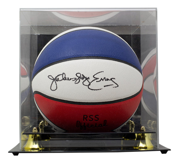 Julius Erving Philadelphia 76ers Signed Red White Blue ABA Basketball w/Case BAS Sports Integrity