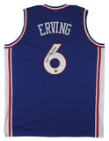 Julius Dr J Erving Philadelphia Signed Blue Basketball Jersey BAS