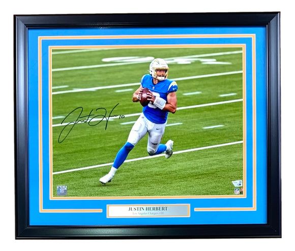 Justin Herbert Signed Framed 16x20 Los Angeles Chargers Photo Fanatics Sports Integrity
