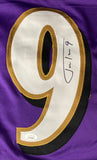 Justin Tucker Baltimore Signed Purple Football Jersey JSA ITP