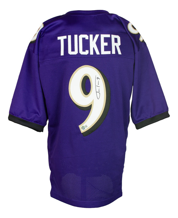 Justin Tucker Baltimore Signed Purple Football Jersey BAS ITP