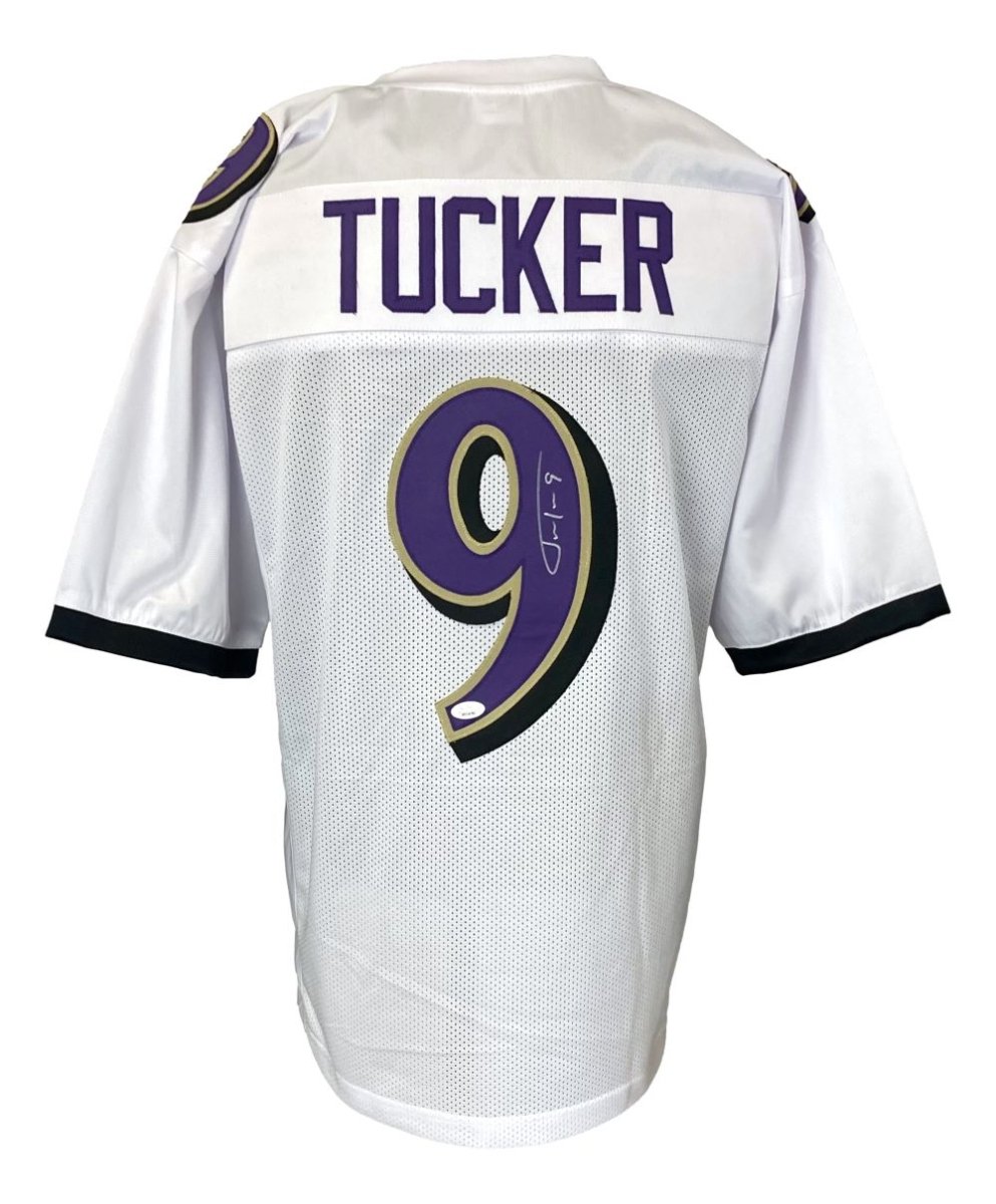 Justin Tucker Baltimore Signed White Football Jersey JSA ITP - Sports ...
