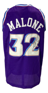 Karl Malone Signed Custom Purple Pro-Style Basketball Jersey JSA ITP