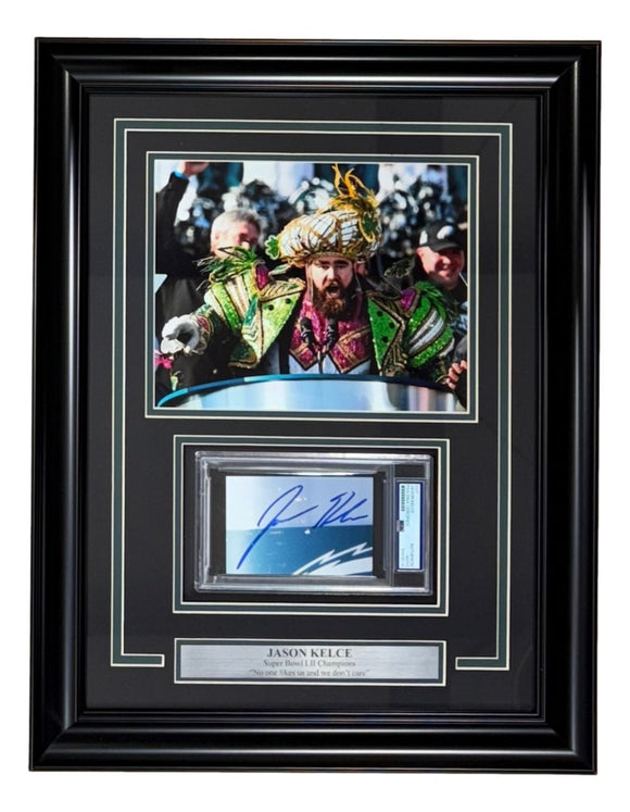 Jason Kelce Signed Framed Cut Signature w/ 8x10 Philadelphia Eagles Photo PSA