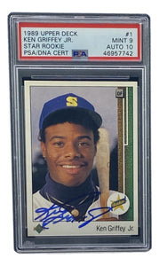 Ken Griffey Jr Signed Mariners 1989 UD #1 Rookie Card PSA Mint 9 Auto 10 Graded