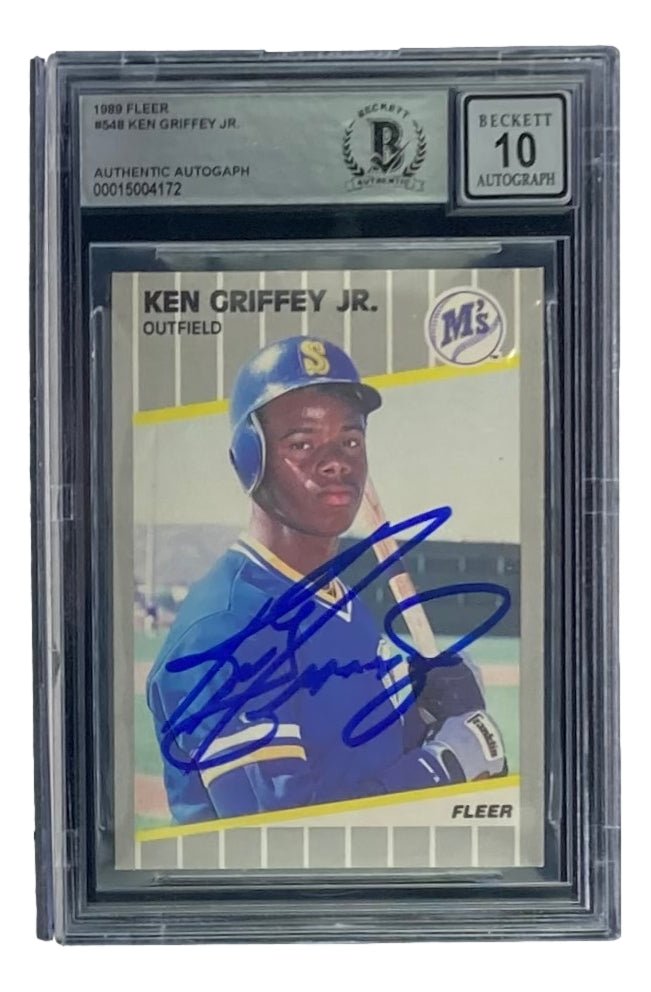 ken griffey jr. graded cards Ken Griffey Jr Signed Mariners 1989 Fleer #548 Rookie Card BAS Graded 10