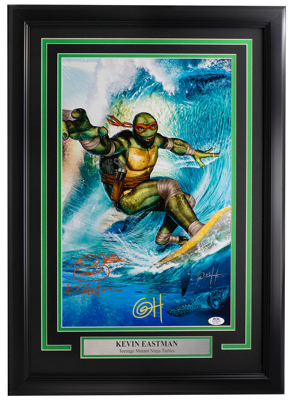 Kevin Eastman Greg Horn Signed Framed Teenage Mutant Ninja Turtle Surf Photo PSA