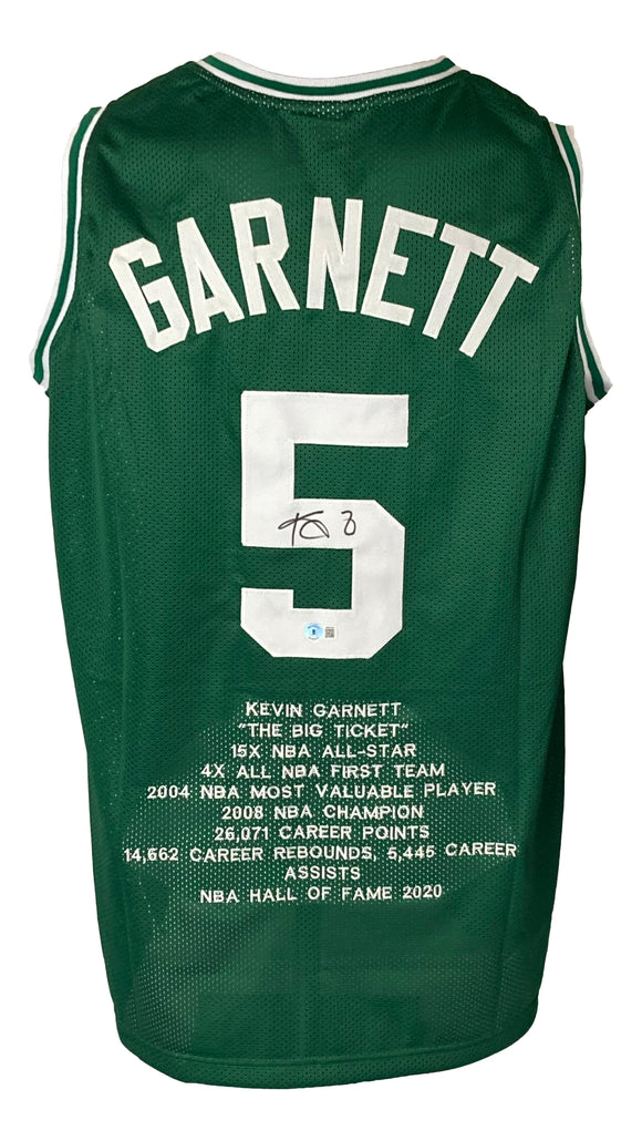 Kevin Garnett Boston Signed Green Basketball Stat Jersey BAS ITP Sports Integrity