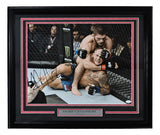 Sports Integrity Khabib Nurmagomedov Signed in Black Framed 16x20 UFC Poirier Fight Photo (JSA), featuring Khabib in action inside the cage and a nameplate reading "Khabib Nurmagomedov – The Eagle.