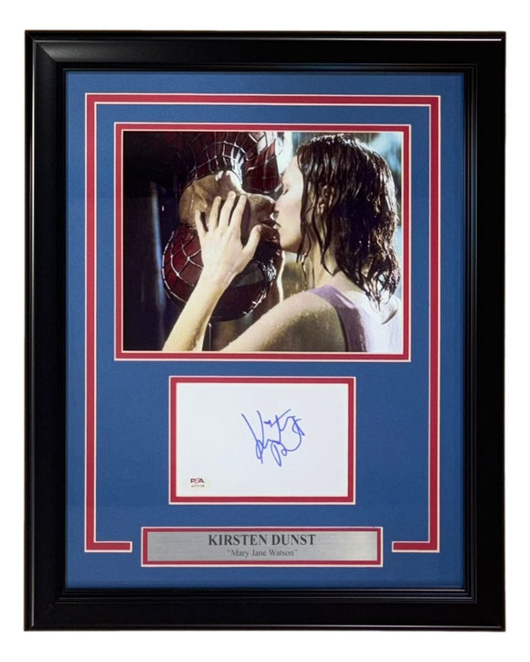 Kirsten Dunst Signed Framed Index Card w/ 8x10 Spider-Man Mary Jane Photo PSA