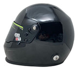 The Sports Integrity Kurt Busch Signed NASCAR Full Size Replica Racing Helmet BAS is a glossy black full-face helmet with a clear visor, metal locking mechanism, and bottom vent, shown from the side on a white background.