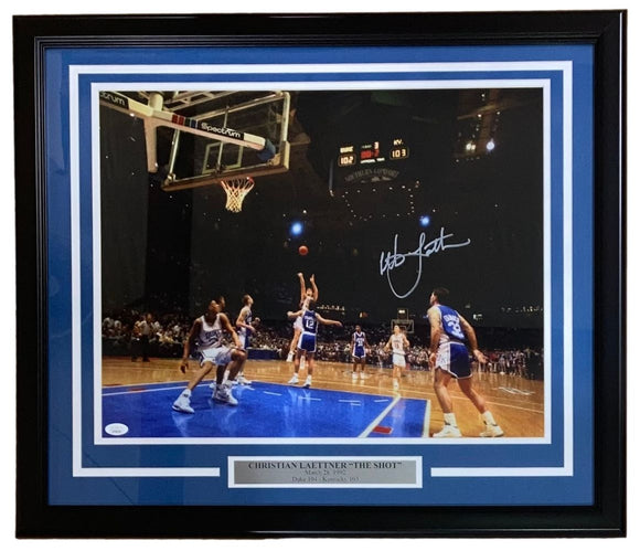 Christian Laettner Signed Framed 16x20 Duke Blue Devils The Shot Photo JSA ITP