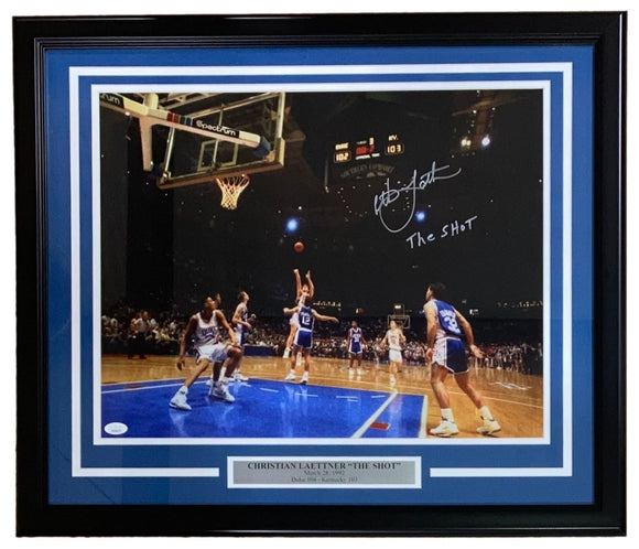 Christian Laettner Signed Framed 16x20 Duke Blue Devils Photo The Shot Insc JSA