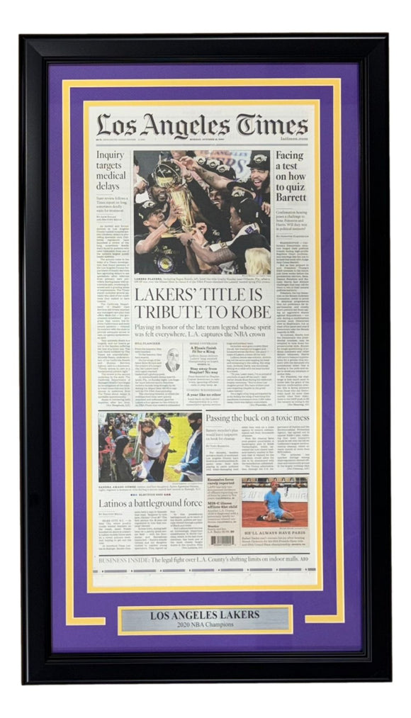 Los Angeles Lakers Framed 2020 NBA Champions Los Angeles Times Newspaper