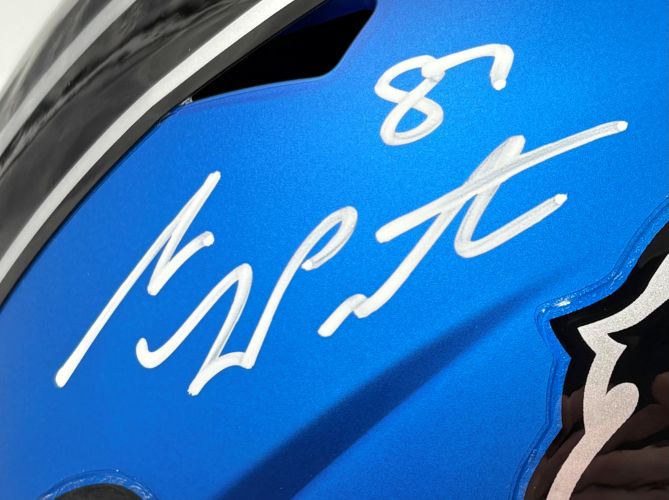 Sam LaPorta Signed Lions FS Alternate Blue Speed Replica Helmet BAS w ...
