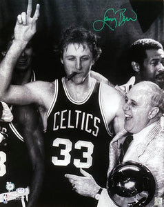 Larry Bird Signed 16x20 Boston Celtics Cigar Photo w/ Red AuerbachPSA ITP