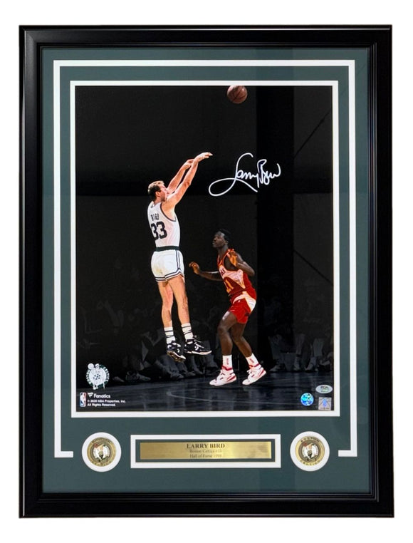 Larry Bird Signed Framed 16x20 Celtics vs Dominique Wilkins Photo Bird+PSA/DNA