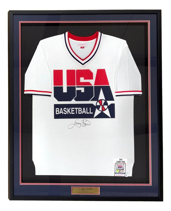 Larry Bird Signed Framed USA M&N Authentic Dream Team Shooting Shirt PSA/DNA