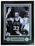 Sports Integrity's Larry Bird Signed Framed 16x20 Celtics Photo features Bird (#33) flashing a peace sign with Red Auerbach, plus his autograph, two coins, and a “Larry Bird” nameplate. JSA ITP authenticated.
