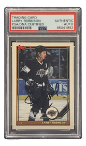 Larry Robinson Signed 1991 Topps #458 Los Angeles Kings Hockey Card PSA/DNA Sports Integrity