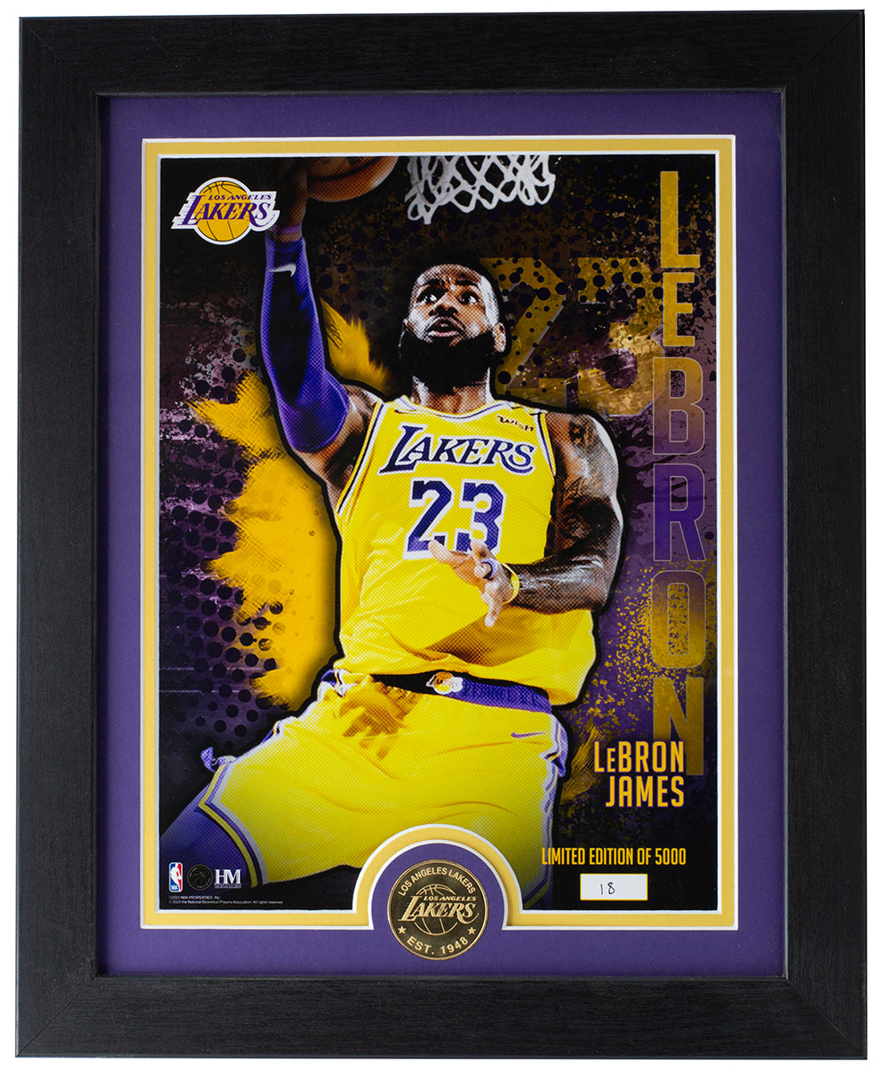 LeBron James 32x36 Custom Framed Jersey Display with Lakers Pin