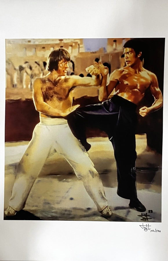 Chuck Norris Bruce Lee 12x18 Enter The Dragon Lithograph Signed By Joshua Barton