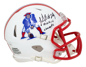 LeGarrette Blount Signed Patriots Mini Speed Replica Throwback Helmet Insc JSA