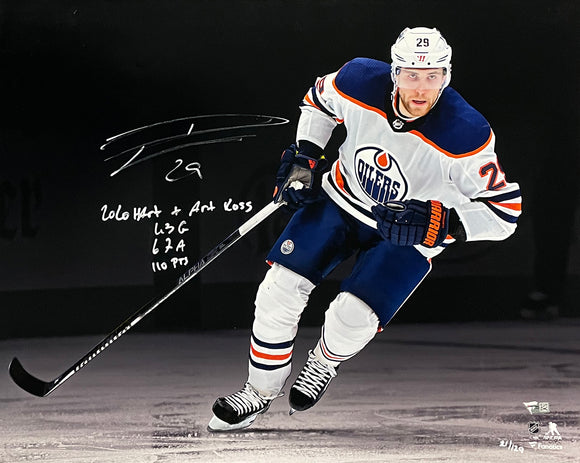 Leon Draisaitl Signed Edmonton Oilers 16x20 Spotlight Photo Inscribed Fanatics