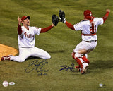 Brad Lidge Carlos Ruiz Signed Phillies 08 World Series Photo Last Out PSA/DNA