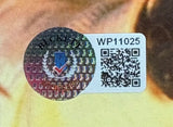 A holographic sticker with a blue shield, "Replica" text, and a white label showing WP11025 plus a QR code appear on the Sports Integrity Michael J Fox & Lloyd Signed Framed 11x14 Back to the Future Photo JSA+BAS.