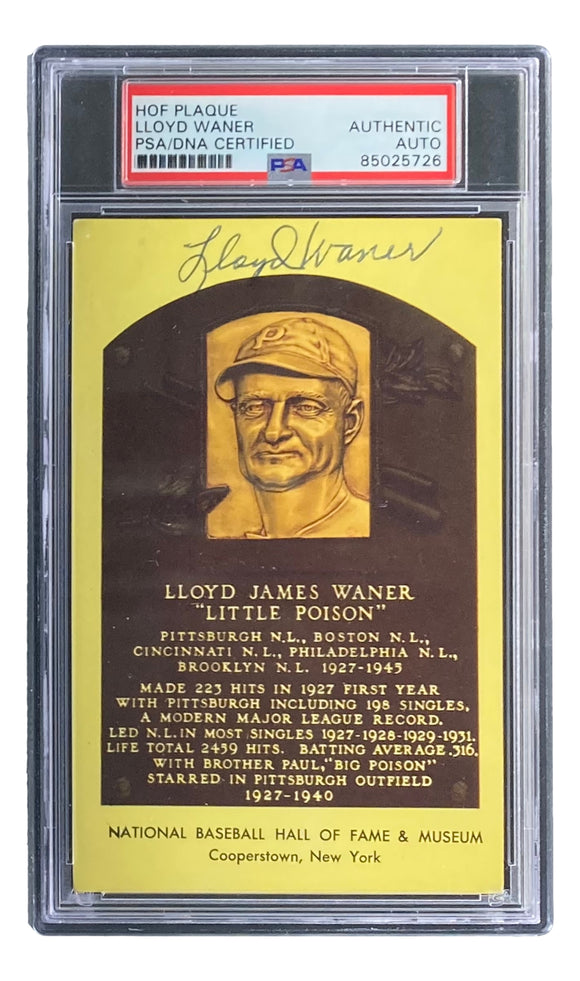 Lloyd Waner Signed 4x6 Pittsburgh Pirates HOF Plaque Card PSA/DNA 85025726