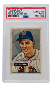 Lou Boudreau Signed 1951 Bowman Boston Red Sox Baseball Card #62 PSA/DNA Sports Integrity
