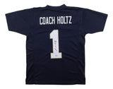 Coach Lou Holtz Notre Dame Signed Navy Blue Football Jersey BAS