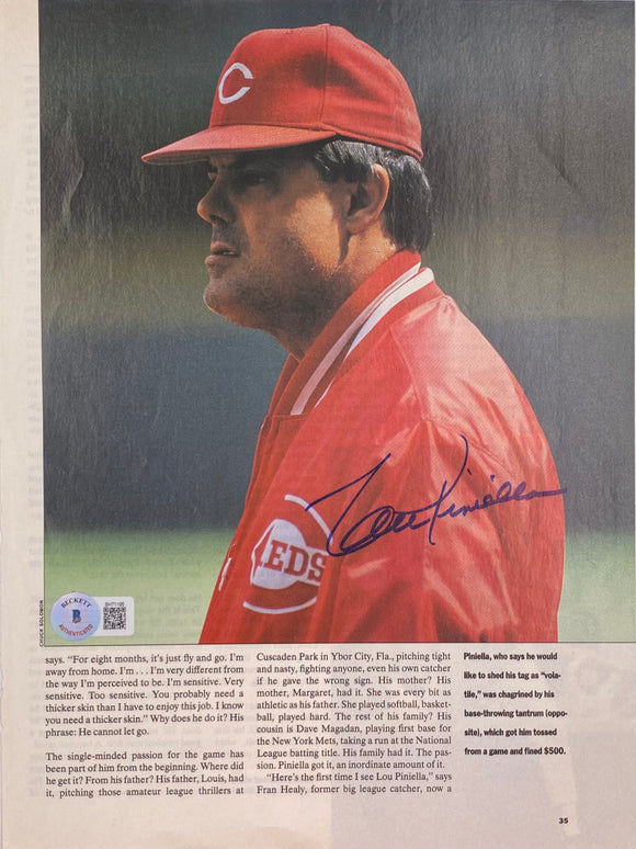 Lou Pinieilla Signed Cincinnati Reds Magazine Page BAS BH71195 Sports Integrity