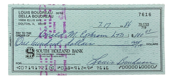 Lou Boudreau Cleveland Signed Personal Bank Check #7616 BAS Sports Integrity
