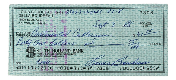 Lou Boudreau Cleveland Signed Personal Bank Check #7806 BAS Sports Integrity