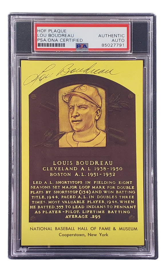 Lou Boudreau Signed 4x6 Cleveland HOF Plaque Card PSA/DNA 85027791