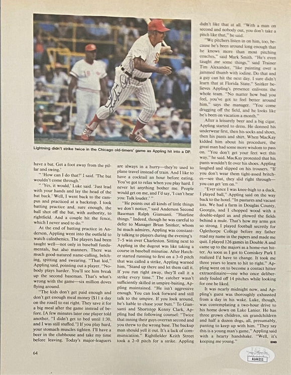 Luke Appling Signed Chicago White Sox Magazine Page JSA AL44211 Sports Integrity